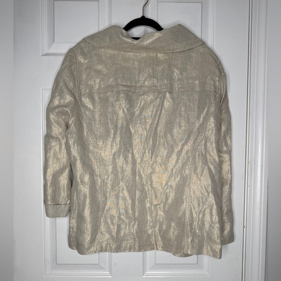 CHICO'S Gold Shine 100% Linen Utility Jacket Button-Tab Cuffs Chico's 3/XL - Picture 2 of 8